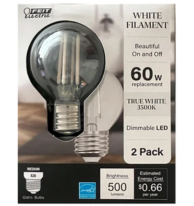 New 2 Pack Feit Electric White Filament LED Bulb, 60w, 3500K, E26 Free US Ship - Picture 1 of 2