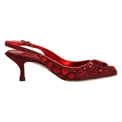DOLCE & GABBANA Shoes Red Crystal Embellished Slingbacks EU36.5 / US6 1050usd - Image 1 of 4