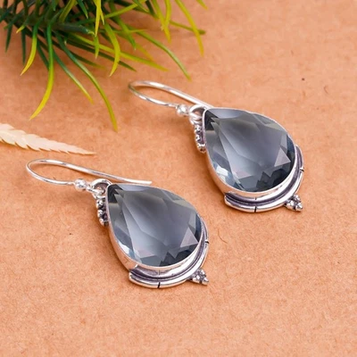 Pendiente boho hecho a mano de plata esterlina 925 maciza con piedras preciosas de turmalina negra V10359 Foto 1 de 4