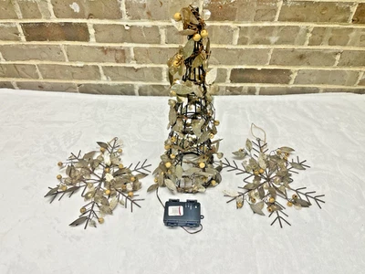 Pottery Barn Lit Rustic Leaf Small Christmas Tree and 2 Glam Snowflake Ornaments - Image 1 of 4