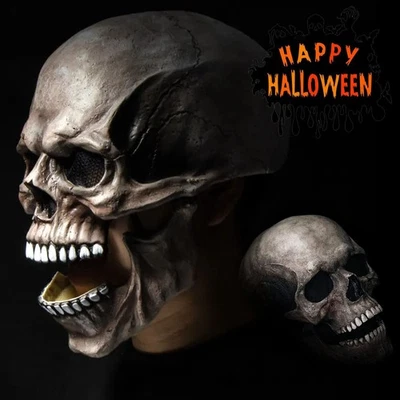 Halloween Vollkopf Totenkopf Maske Skelett Maske Latex mit Beweglichem Kiefer - Bild 1 von 4
