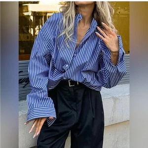 NWT NEW Thakoon Oversized Blue Striped Button Down Top Medium - Picture 1 of 9
