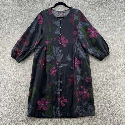 Gudrun Sjödén Dress Small Black Floral Linen Blend Relaxed Lagenlook Pockets - Image 1 of 4