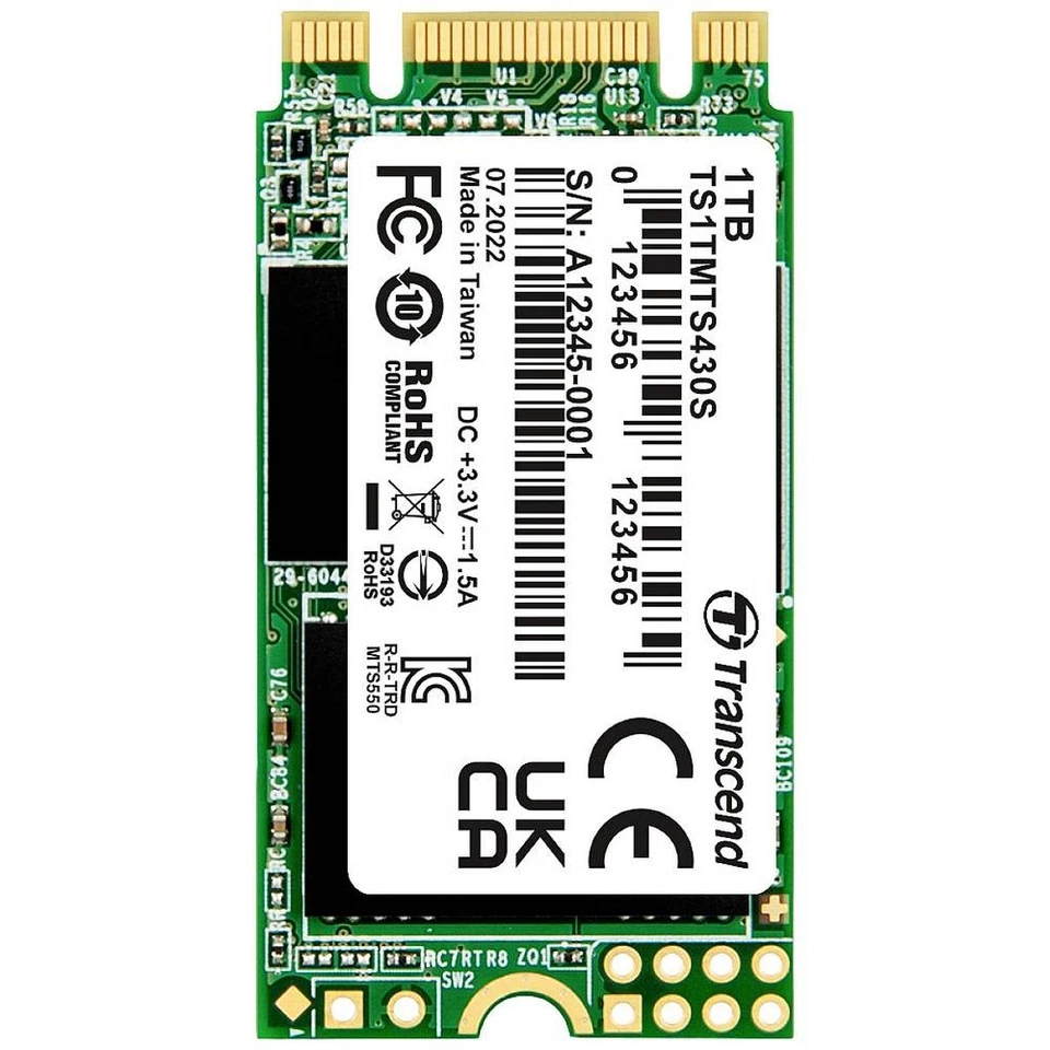 Transcend 430S 1 TB Interne M.2 SATA SSD 2242 M.2 SATA 6 Gb/s Retail TS1TMTS430S - Bild 1 von 1
