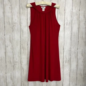 J.B.S rot hochgeschlossen Neckholder ärmellos fließend sexy Plissee Urlaub Swing Kleid 10 - Bild 1 von 6