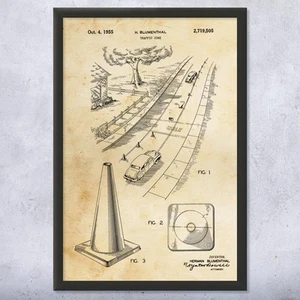 Traffic Cone Patent Wall Art Poster, Canvas or Framed Office Decor Engineer Gift - Picture 1 of 15