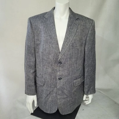 Stafford Blazer Men 46R Black Herringbone Tweed Silk Blend Two Button Sport Coat - Image 1 of 4