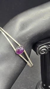 Sterling Silber Split Wire Manschette Armband mit Amethyst Cabochon • Minimalistisch... - Bild 1 von 15