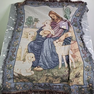Christian Jesus Blanket Throw Jesus With  Lambs Sheep 50" X 60" Jubilee New Tag - Picture 1 of 8