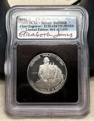 1982-S 50c Washington Half Dollar IGC PR69 Elizabeth Jones 16/1000 - Image 1 of 2