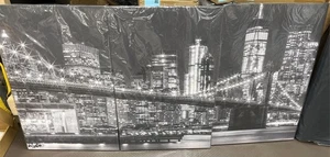 NYC Wall Art New York City Manhattan at Night 3-pc canvas - Picture 1 of 6