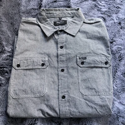 LRG Wovens Railroad Stripes Button Up L.S.Shirt 2XL. Pre-Owned. - Image 1 of 4