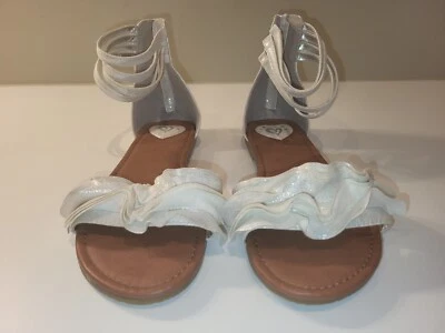 NEW Justice Strappy Gladiator Sandals Size 8 Shoes Ruffle White Silver NWOT - Image 1 of 4