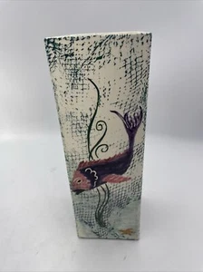 Ocean theme, fish theme or beach theme Vase, square, 10" tall, Japanese style - Picture 1 of 11