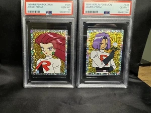 PSA 10 Jessie & James Holo Prism Merlin 1 Pokémon Sticker Gold 1999 Sequential - Picture 1 of 7