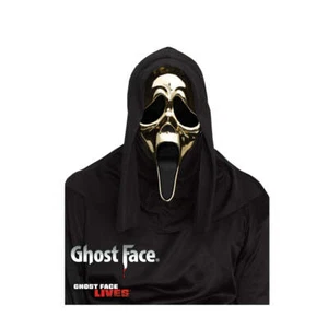 Oro Scream Máscara Dorado Metálico Fantasma Cara Adulto Oficial Fun World Detrás - Foto 1 di 1