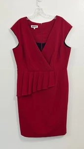 Kasper Women Career Sheath Dress Red Size 16 Pleated Sleeveless Office Preppy - Picture 1 of 10
