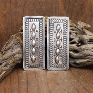 Vintage Large Sterling Silver Repousse Rectangle Clip Earrings - Picture 1 of 4