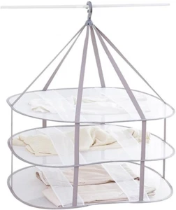 3-Tier Folded Mesh Clothes Hanging Dryer Sweater Drying Rack 30.3" L * 24.5" W*3 - Picture 1 of 7