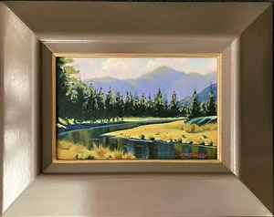 Original Impressionist Landscape Oil Painting Signed Framed Blue Mountain Stream - Picture 1 of 6