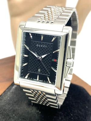 Gucci Men's Watch YA138401 G-Timeless Swiss Quartz Black Dial Silver Steel Tank - Image 1 of 4