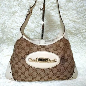 GUCCI Horsebit Canvas Leather one shoulder bag Used F/S - Picture 1 of 10