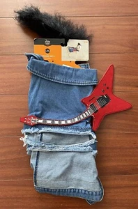 Haustier Rocker Kostüm Set Größe L/XL Hyde & Eek!  50 Lbs. Denim Outfit Gitarrenperücke - Bild 1 von 5