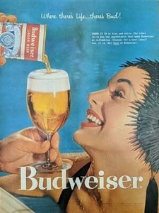 Anuncio impreso Budweiser 1957 vintage Where There's Life... There's Bud! - Imagen 1 de 1