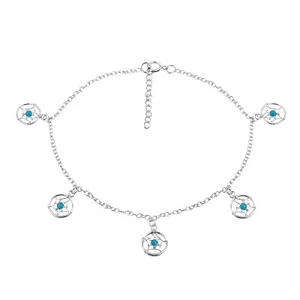 Mystic Dangle Dreamcatcher with Turquoise Accent Sterling Silver Anklet - Picture 1 of 5