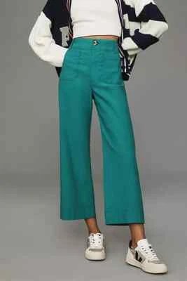 Anthropologie The Colette Cropped Wide-Leg Pants Emerald Green 24 Petite 24P NWT - Image 1 of 4