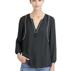 J Crew Women's Black Sheer Tassel Dressy Trendy Top Blouse Size 2 Style B5046 - Picture 1 of 10