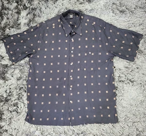 Tori Richard Hawaiian Shirt Mens XL Black 100% Silk Pocket Geometric Button Up - Picture 1 of 14