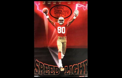 Vintage JERRY RICE SPEED OF LIGHT San Francisco 49ers Costacos Bros 23x35 POSTER Cover