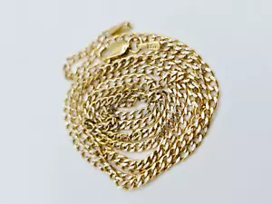 14K Yellow Gold *Hollow Diamond Cut Curb Thin Chain 2 Tone 23.75 Inch x 2 mm - Picture 1 of 7