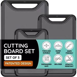 Cutting Boards for Kitchen, Plastic Cutting Board Set of 3,Non-Slip (Black/Gray) - Picture 1 of 9