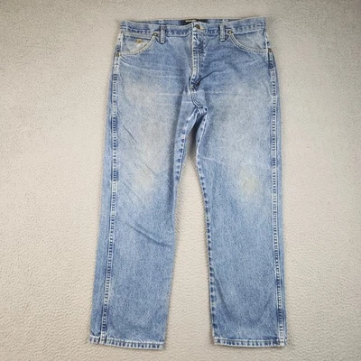 Мужские джинсы Wrangler George Strait 38x30 синяя джинсовая ткань классические ковбойские прямые штанины - Изображение 1 из 4