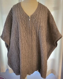 Nanette Lepore Damen Gr. L Poncho wie 80% Wolle braun Frontreißverschluss Pullover - Bild 1 von 9