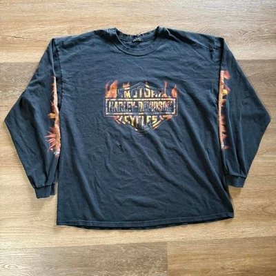 Vintage Harley Davidson distressed flame long sleeve shirt Size XL - Image 1 of 4