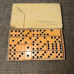 Vintage CATALIN Dominoes by CARDINAL #600 Set 28pc Butterscotch - Picture 1 of 7