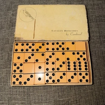 Vintage CATALIN Dominoes by CARDINAL #600 Set 28pc Butterscotch - Image 1 of 4