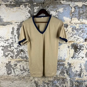 True Vintage hellbraun blau Trim sportliches Ringer T-Shirt Unisex Small - Bild 1 von 5