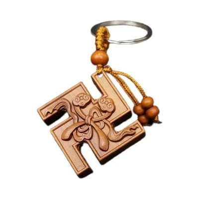 Llavero chino de madera de melocotón símbolo esvástica de tres puros 3 piezas Foto 1 de 4