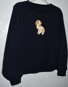Talbots DOG DAYS Petite Medium Top BLOUSON SLEEVE SWEATSHIRT Sweater Navy Blue - Picture 1 of 20