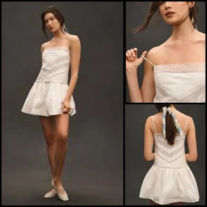 Anthropologie Maeve Balletcore ärmelloses Minikleid mit eckigem Ausschnitt Spitze Mix Größe M - Bild 1 von 16