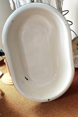 VTG Lisk Flintstone Porcelain Enameled Ware Large White Wash Basin Baby Bathtub - Image 1 of 4