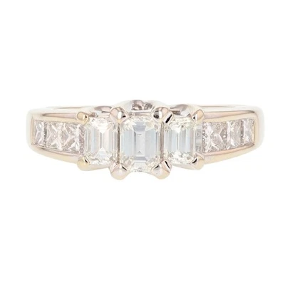 1.37ctw Emerald Cut Diamond Three-Stone Engagement Ring 18k White Gold Size 7 - Image 1 of 4