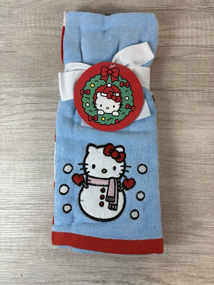 NUEVO Hello Kitty Navidad Muñeco de Nieve Toallas de Mano Paquete de 2 AZUL ROJO Foto 1 de 4