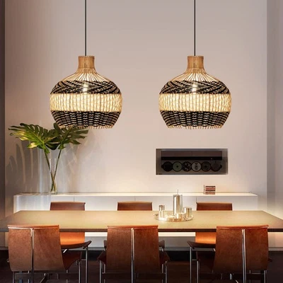 1 Luz Lámpara Colgante de Ratán para Isla de Cocina Hecha a Mano Pantalla Gota Wicke... Foto 1 de 4