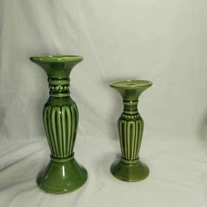 Candle Stick Holders, 2, Green Tones, Ceramic, Unbranded, 8 In And 10in. - Picture 1 of 8