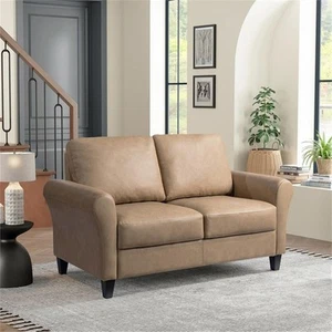 Lifestyle Solutions Mavrick Loveseat in Light Brown Faux Leather - Picture 1 of 6